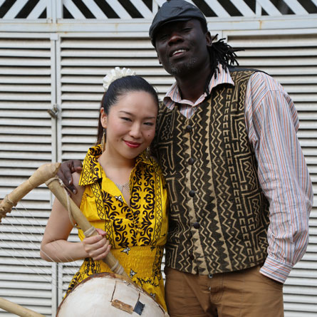 Anyango and Makadem outside Ketebul Music studios after their session