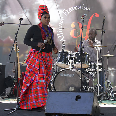 Chepchumba on stage, singing the song 'kipla'