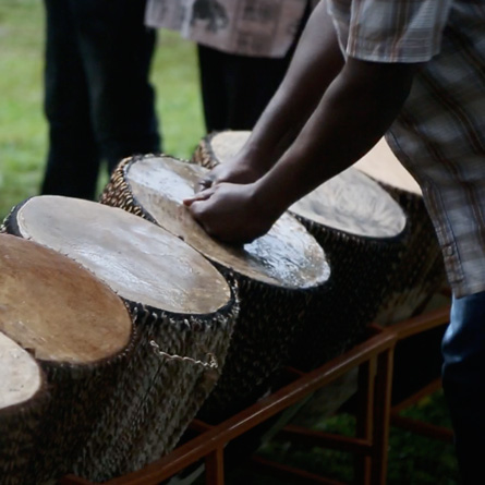 Drums being wetted for tuning