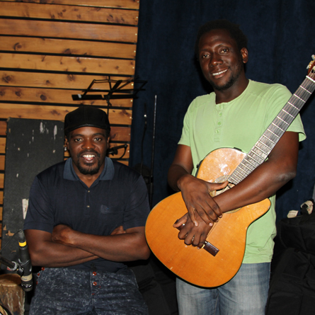 Leo Mkanyia & Juma Setumbi during a studio session at Ketebul Music