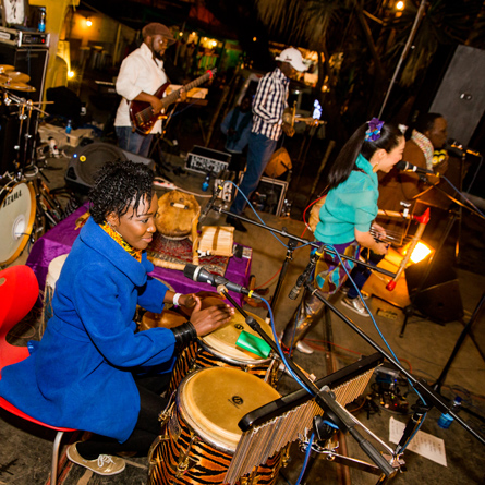 Female percussionist Kasiva Mutua doing what she knows best